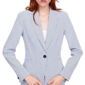 Zara Sear-sucker Blue Striped Single Button Blazer New With out Tags
